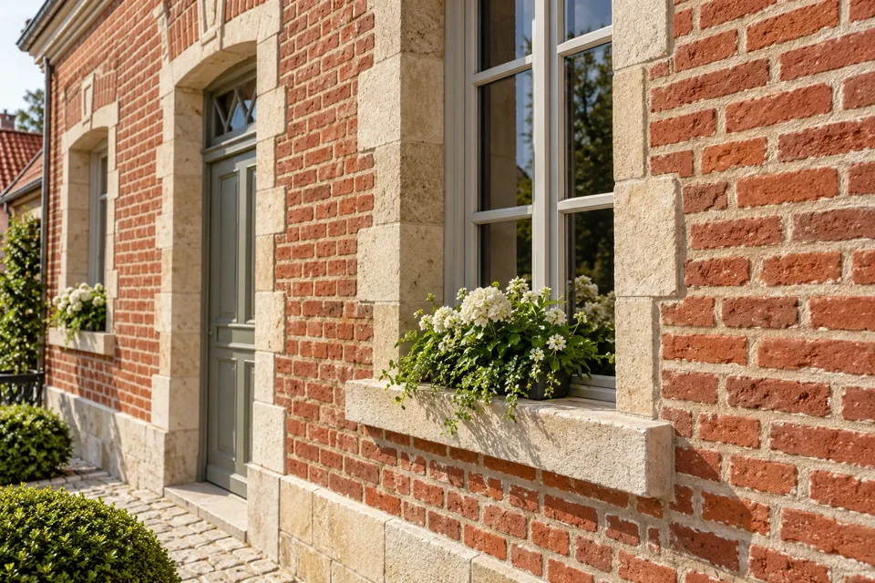 Façade en briques et joints ton pierre — illustration