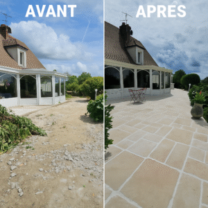 terrasse en pierre avant après